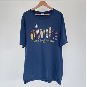 Vtg 90s Y2K Crazy Shirts Hawaii Pray For Surf Blue T-Shirt Sz XL Cotton USA